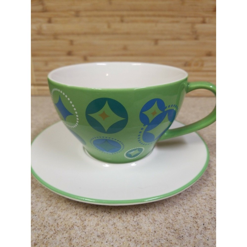 Starbucks 2006 Holiday Green Christmas Stocking Coffee Tea Cup and Saucer 12 oz